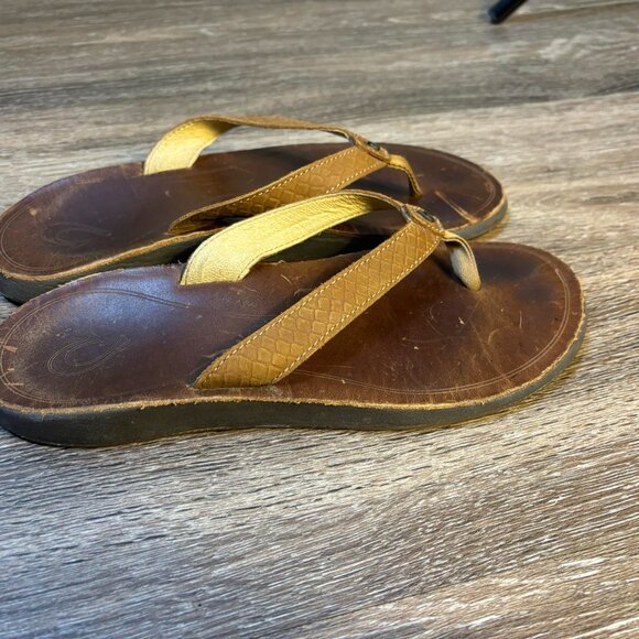 OluKai Kumu Brown Leather Slid On‎ Womens Sandals Size 9 - Picture 5 of 7